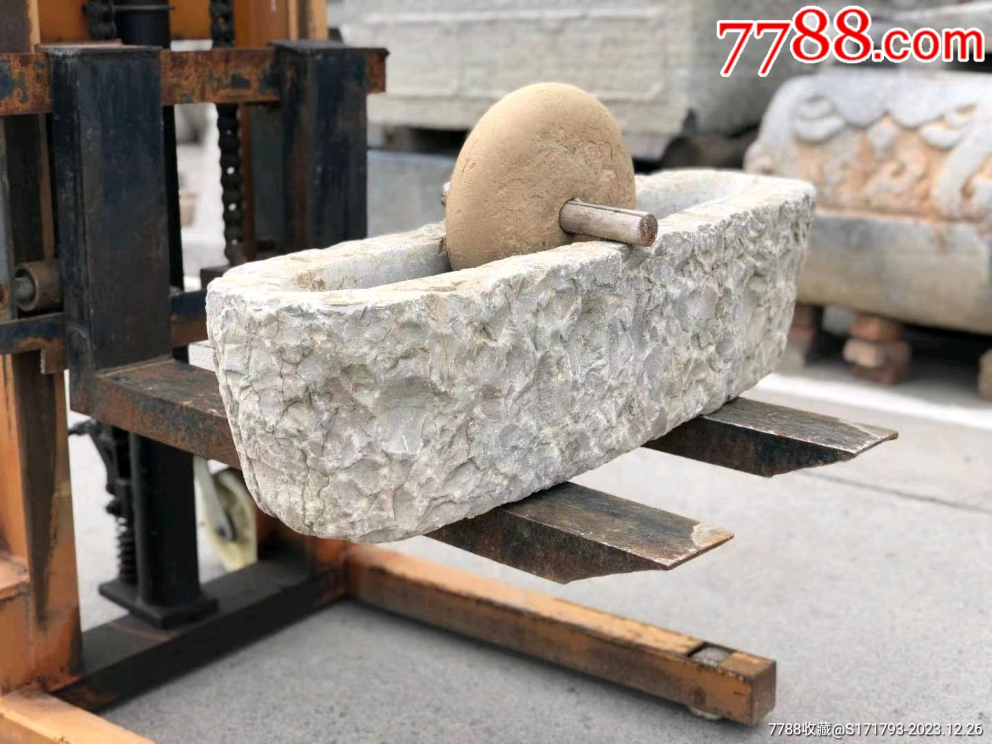 清代青石药碾,全品一套,碾盘雕花,皮壳老辣,尺寸96.25.23cm-价格:1680元-se98125497-石制工具-零售-7788收藏__收藏热线
