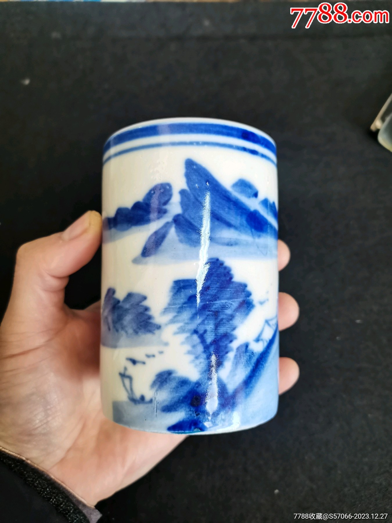 民国青花山水笔筒。-青花瓷-7788红宝书