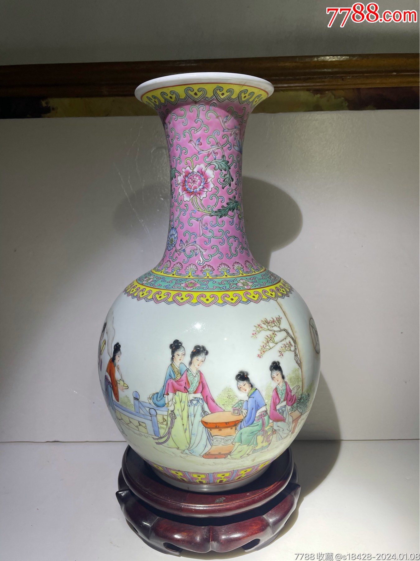 567瓷器／重工粉彩法口天球瓶-彩绘瓷/彩瓷-7788旧书网