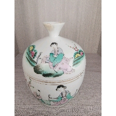 民国，纯手绘粉彩美女桃花茶壶一件，黄色为修补，江西徐炳兴-彩绘瓷/彩