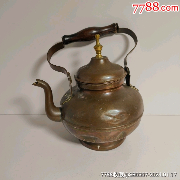 19世纪西洋古董铜器瑕疵紫铜铜壶茶壶热水壶怀旧民俗馆藏摆件道具