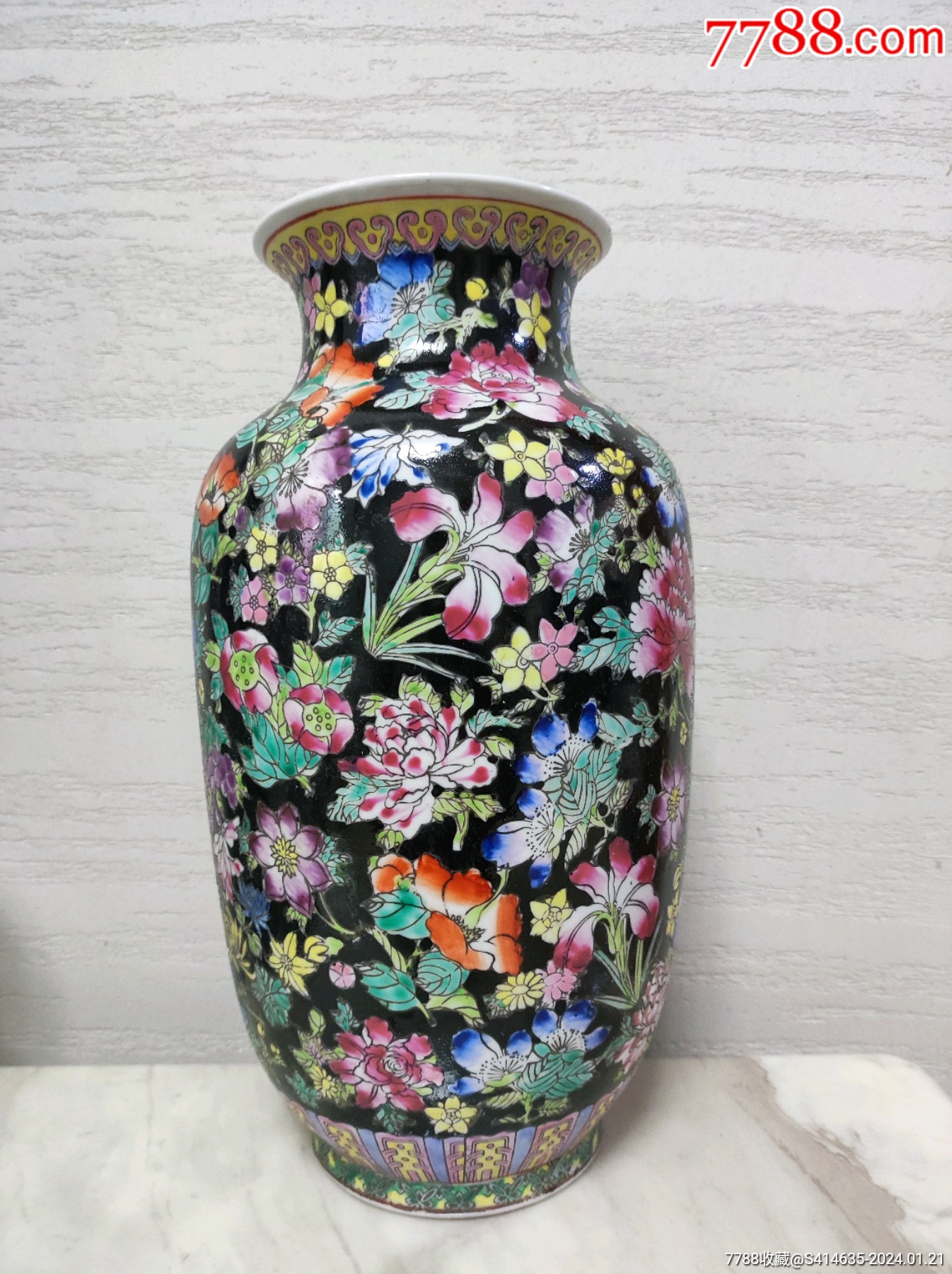 创汇期粉彩百花不落地大花瓶_旧瓷器_三清宫【7788工艺画】