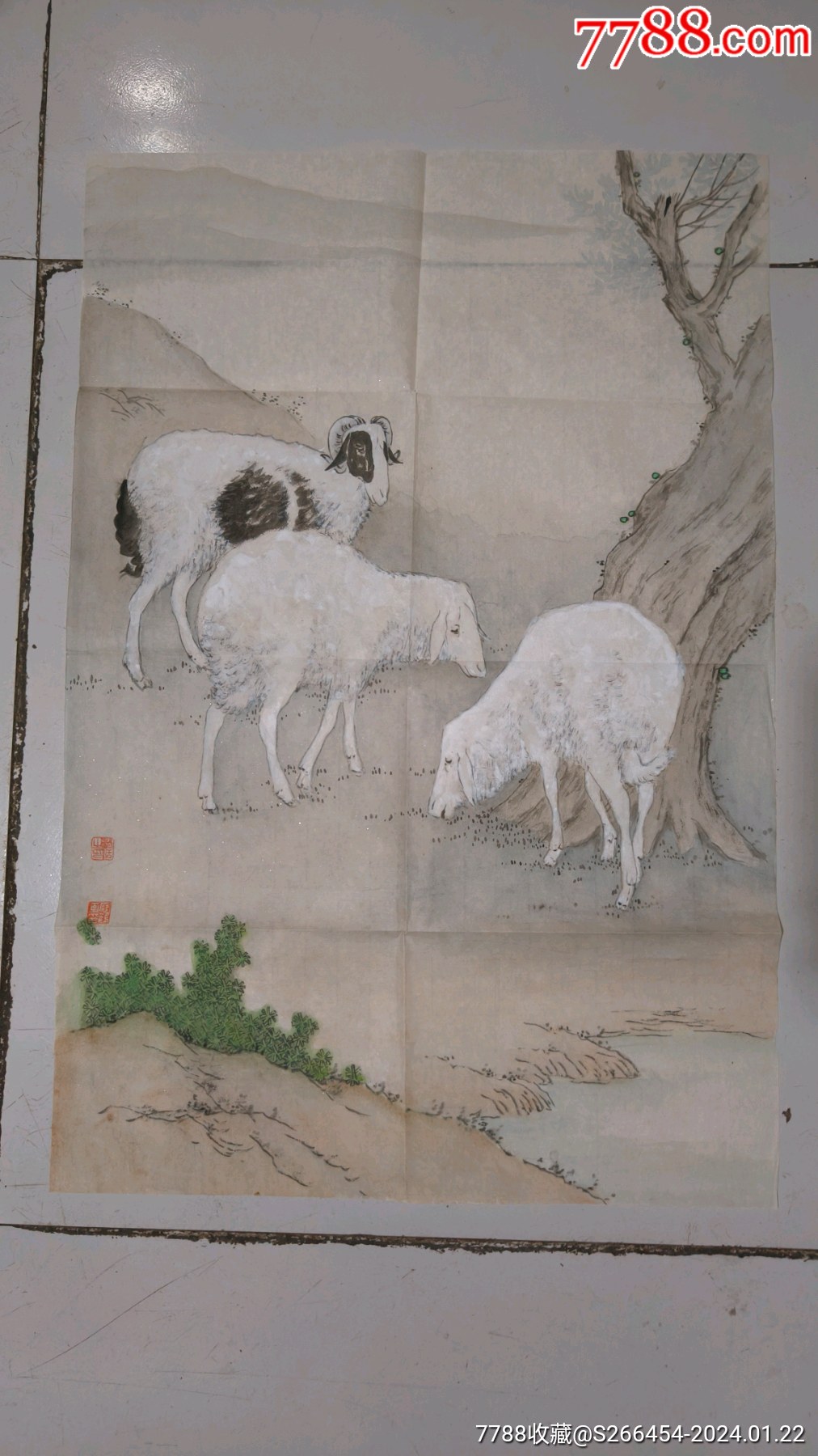 莱阳画家赵恬精品,三羊开泰图,_人物国画原作_泓胜堂【7788铜锁收藏】
