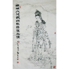 原创保真国画字画人物画白描观音像尺寸三尺62x97cm_人物国画原作_图片