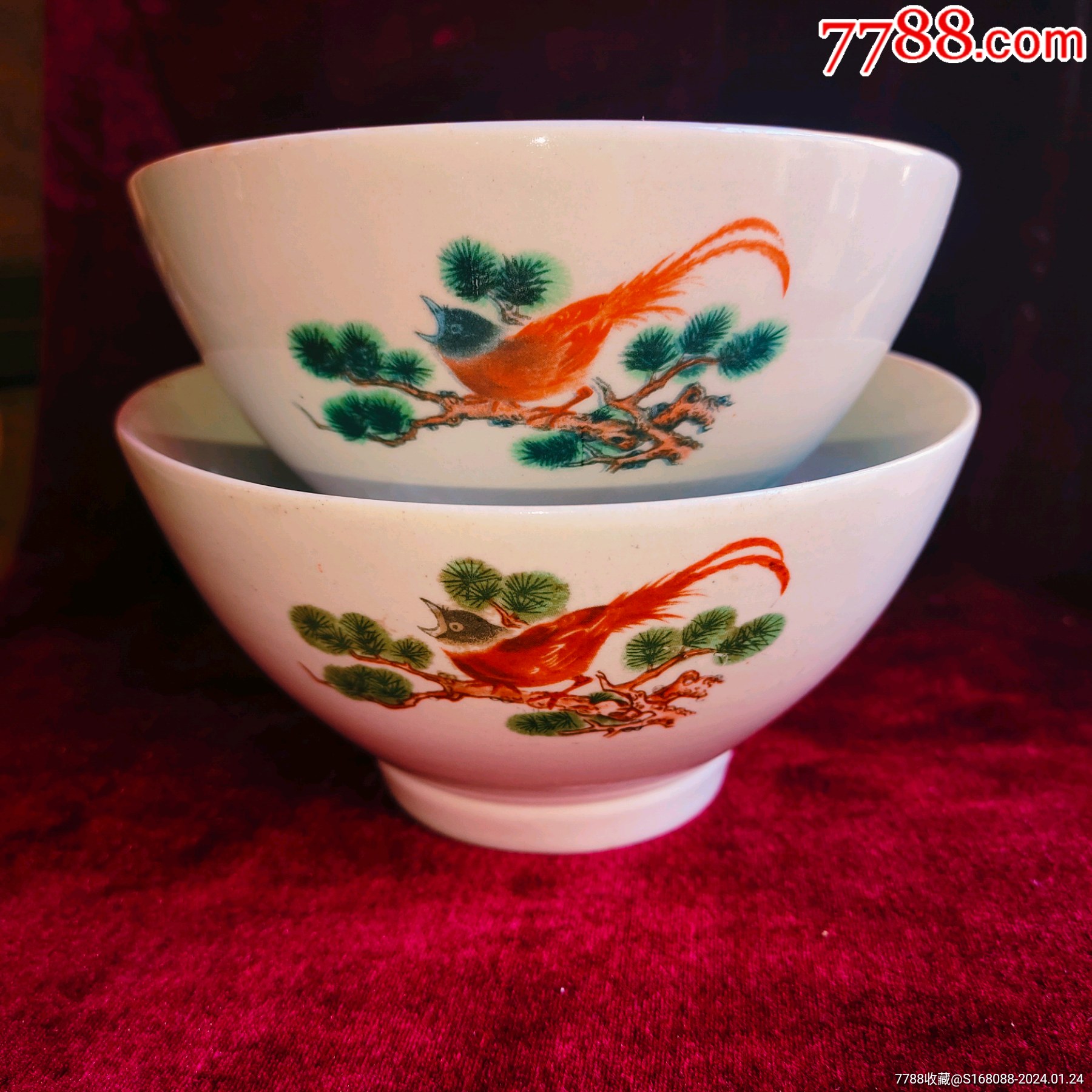 文*时期六七十年代怀旧民俗古董老物件磁州窑老瓷器花鸟瓷碗老碗两只