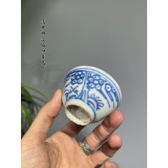 中国　香合　清朝時代　青華 HB0856嘉庆道光过墙梅青花茶杯_青花瓷_喜堂古玩收藏【7788旧书网】