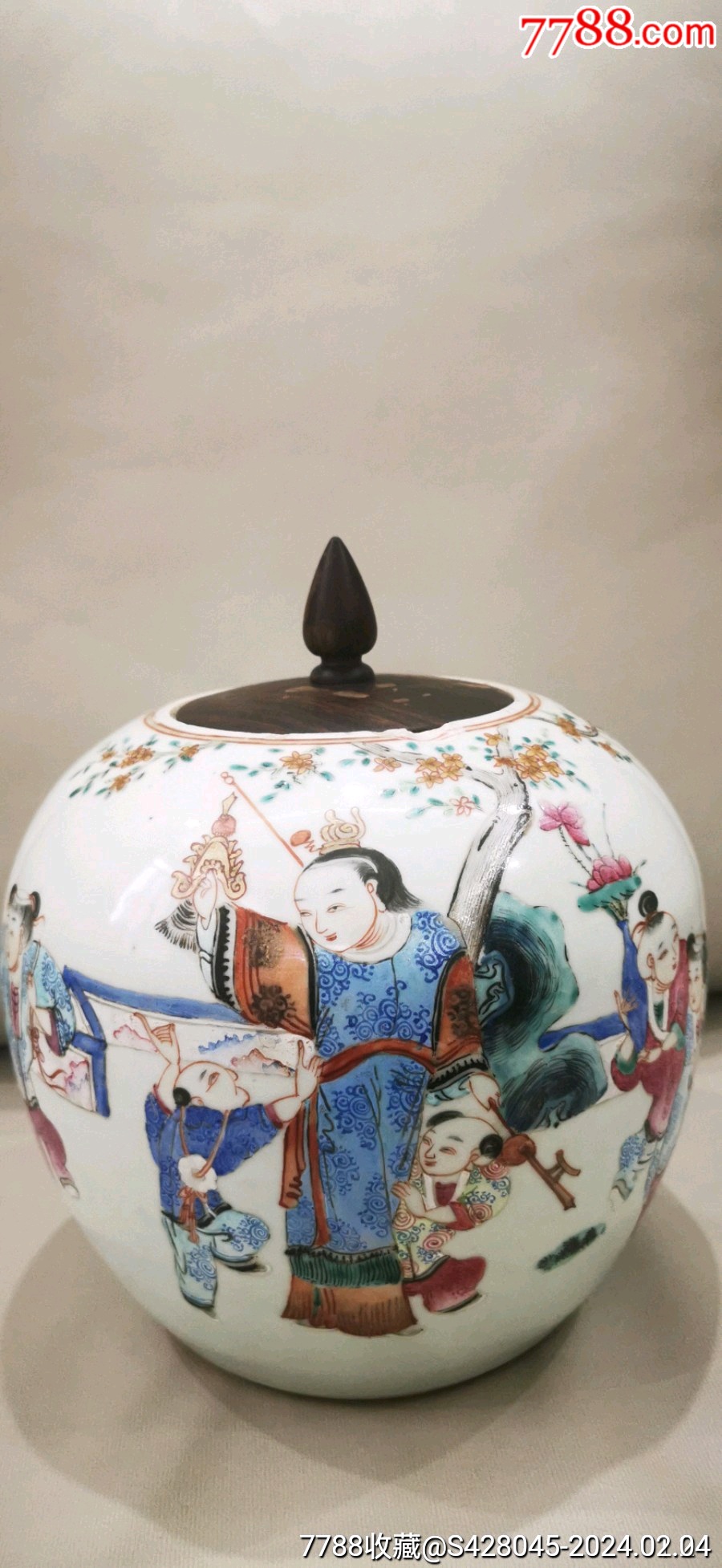 清中期道光婴戏粉彩五子夺魁罐-彩绘瓷/彩瓷-7788旧书网