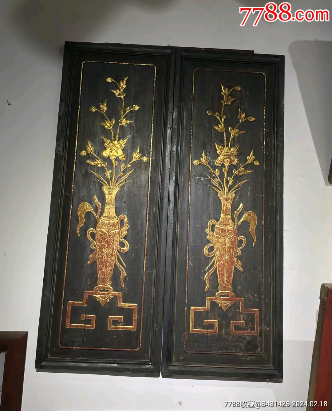 清代木雕博古瓶花板,花开富贵,127*45厘米_木雕花板_字体图片_收藏价格_7788印章收藏