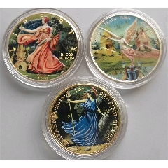 英国墨西哥美国三国彩色艺术银纪念套币