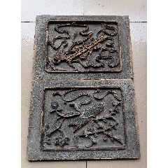 楠木透雕浮雕沉雕描漆鎏金梅花喜鹊花瓶人物雕板8件套(金水饱满)_木雕