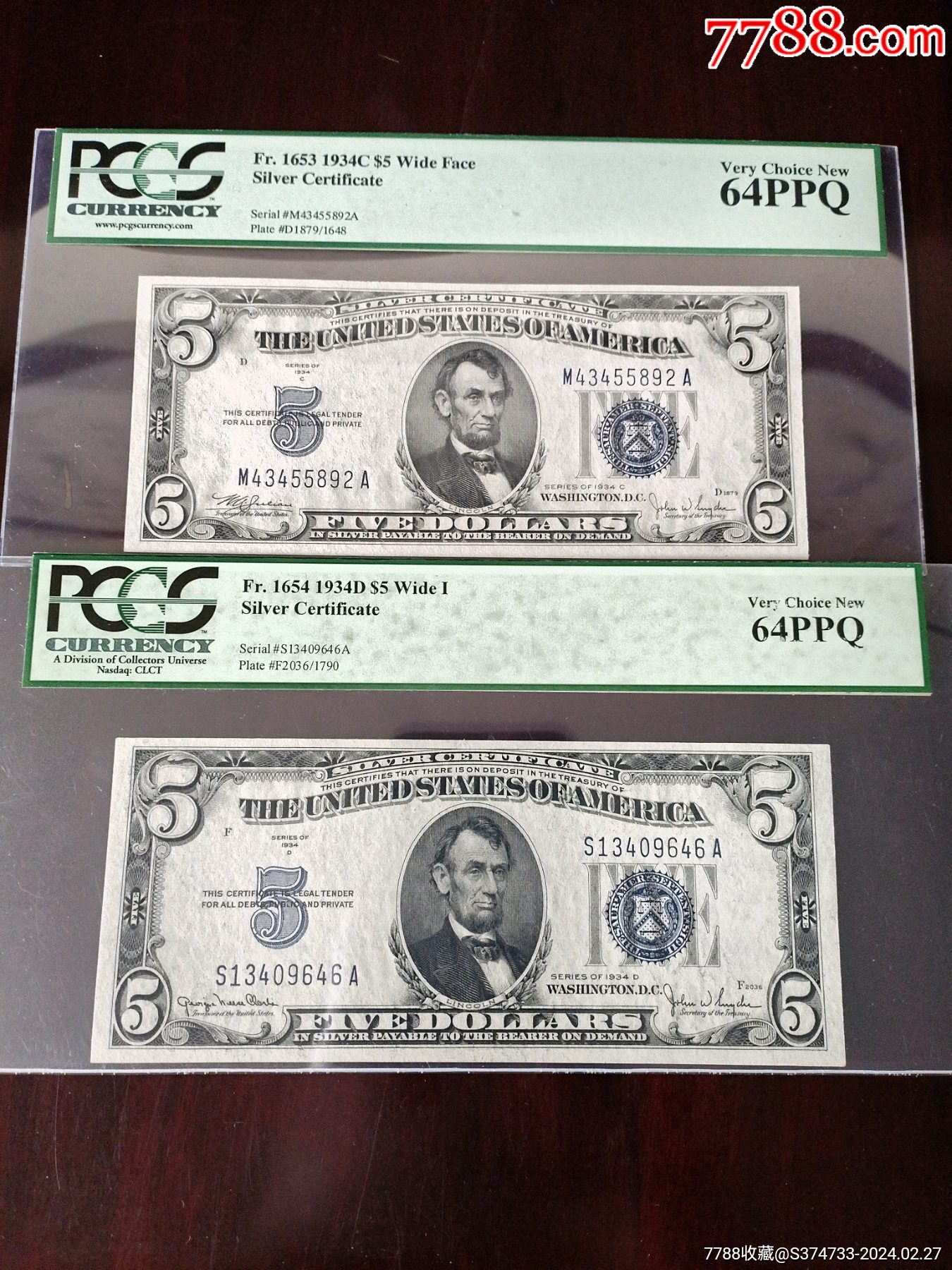 美国纸币,1934年,5美元,林肯,评级钞,美国PCGS评级64分,全新UNC。_货币外国币_北京的旧鼓楼大街【7788收藏__收藏热线】