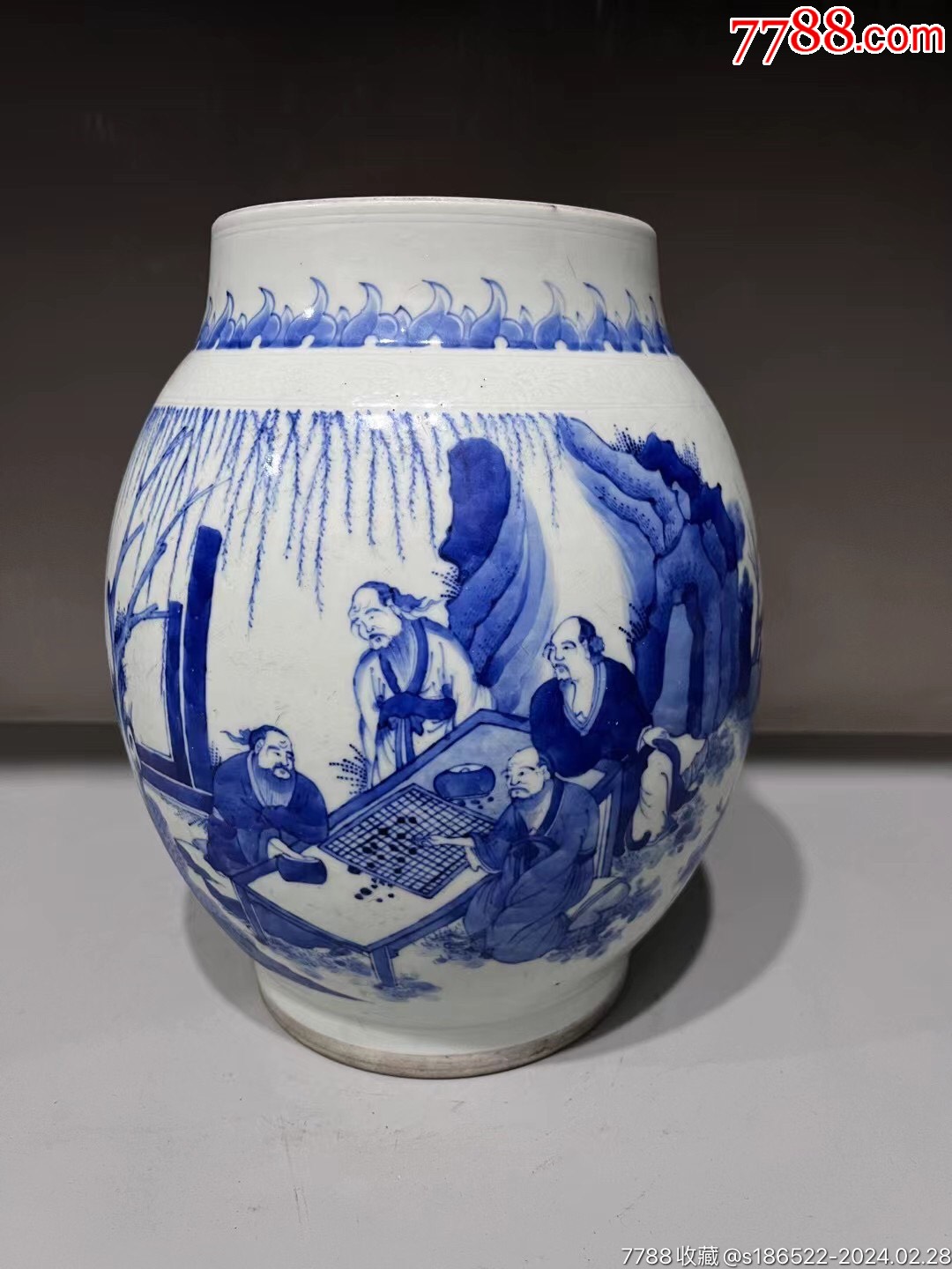 中国古玩青花古染付薄瑠璃宝珠文蓮華二客 中国古玩青花古染付薄瑠璃宝珠文蓮華二客