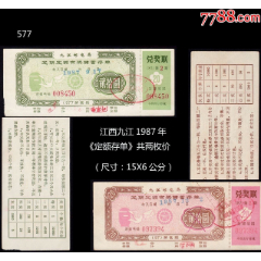 江西九江1987年《定额存单》一共两枚价：（07-08-577）