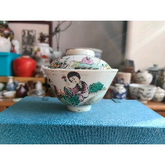 民国名家粉彩盖碗_旧瓷器_潮音瀑【7788旧书网】