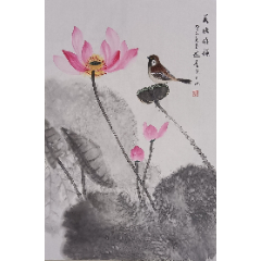 【带合影，授权销售】潜力股画家游尘作品：荷塘雅韵