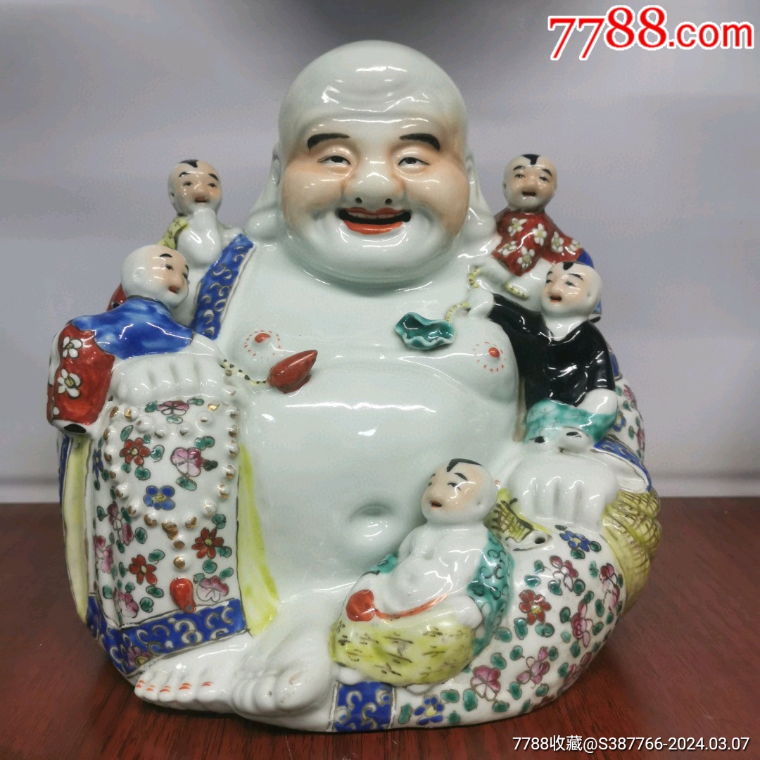 清代朱义顺粉彩五子弥勒佛-彩绘瓷/彩瓷-7788旧书网
