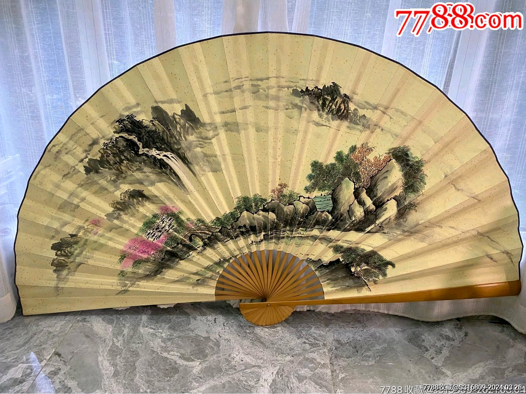 装饰大扇子（扇面手绘山水画）、保手绘、品相优、放心拍_其他扇子_文文收藏店【7788收藏__收藏热线】