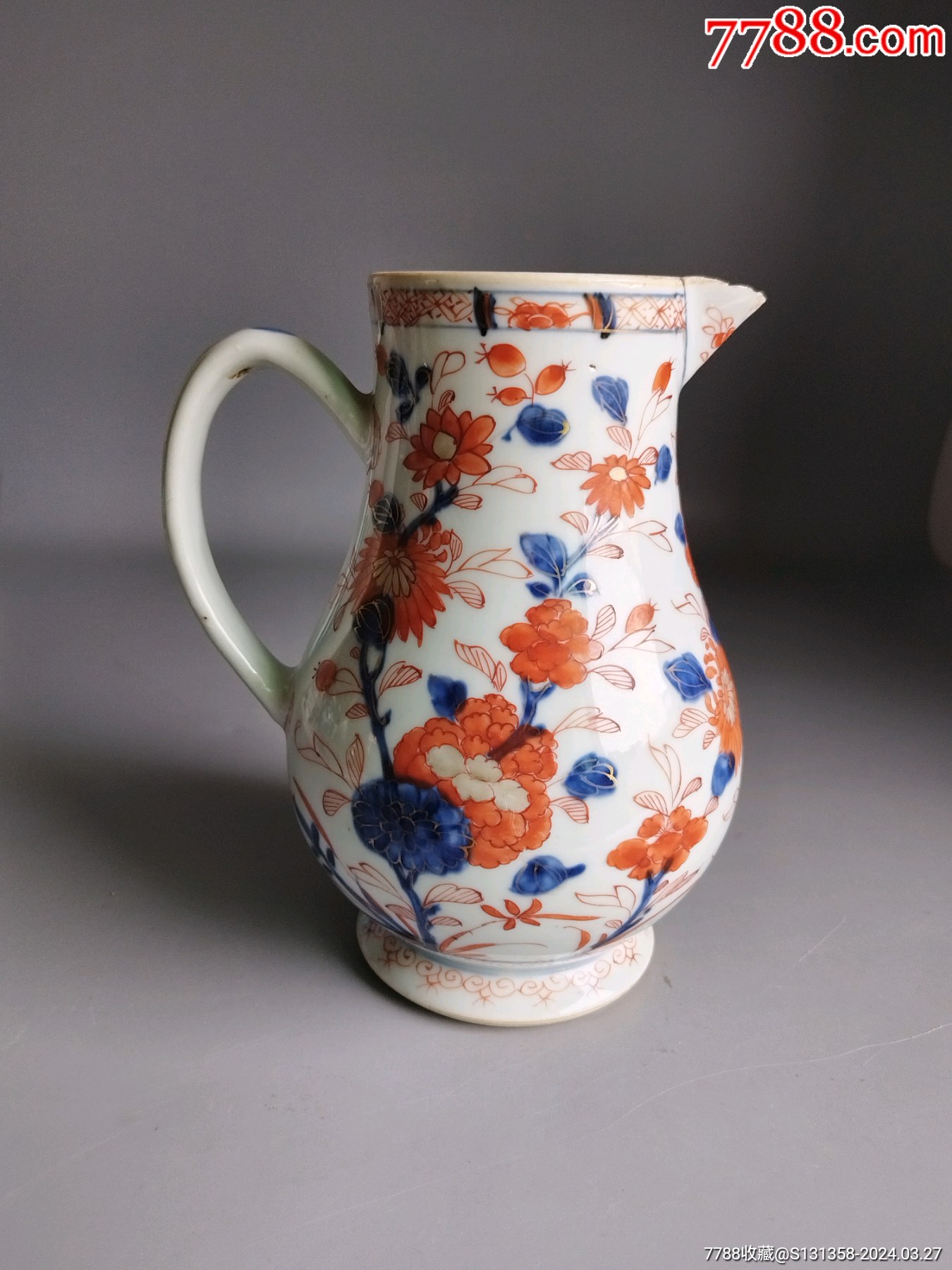 X*a様 中国美術　青花紅秞貼花花卉文壺 清康熙青花矾红描金花卉大号奶茶壶_青花瓷_青花瓷迷【7788旧书网】
