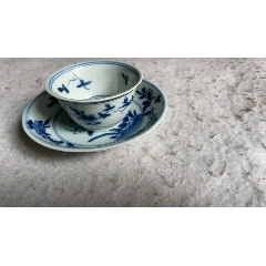 清康熙青花茶杯、托二件（全品）