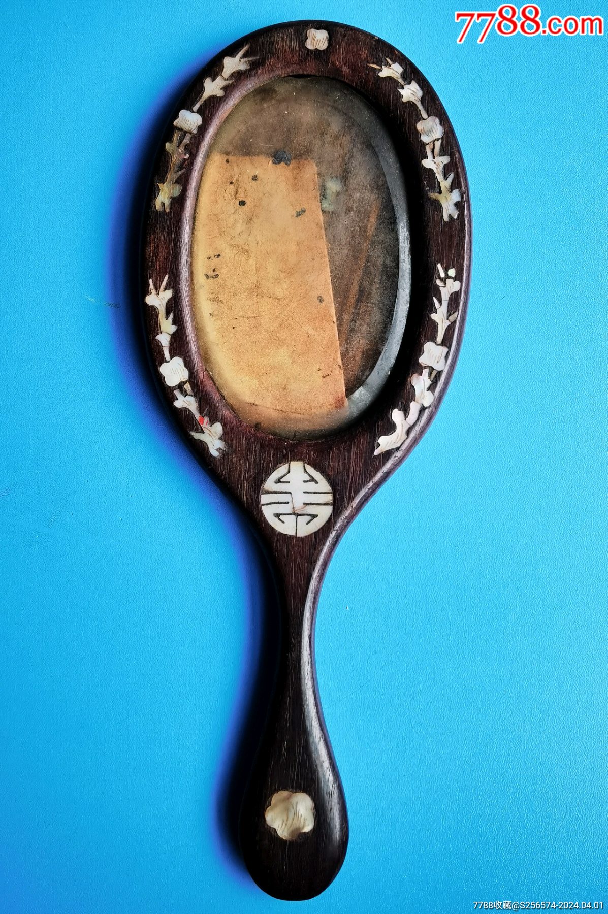 民国红木嵌螺钿手镜,老红木手镜红木镶嵌螺钿,老红木,老镜子