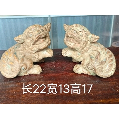 清代楠木狮子一对，一木整雕，纯手工雕刻，完整无修补