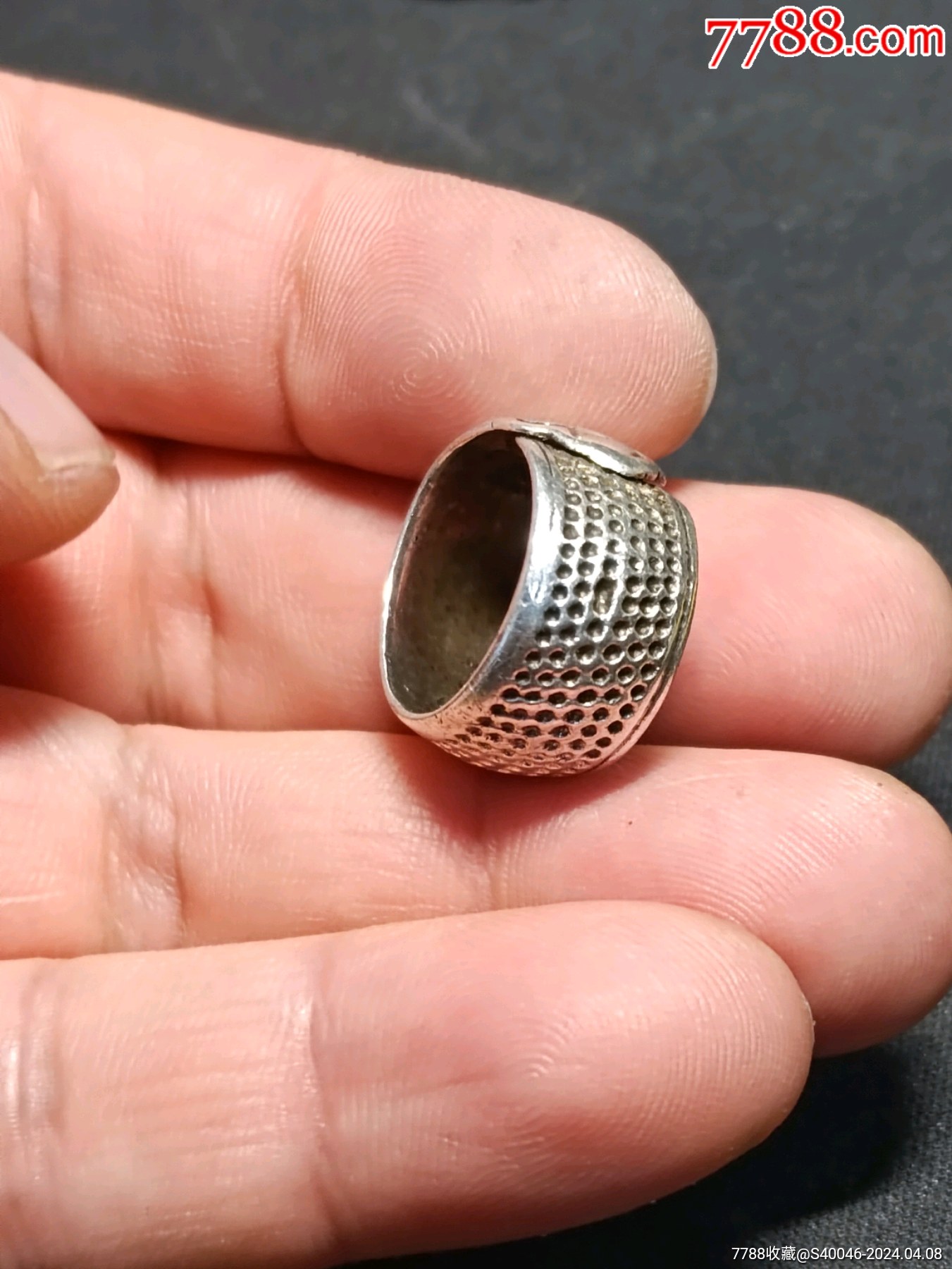晚清民国带落款上海"林记"——纯银顶针银戒指!