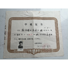 1980年安徽省滁县沙河中学高中毕业证书（陶**）折叠寄送（作废证书仅供收藏）