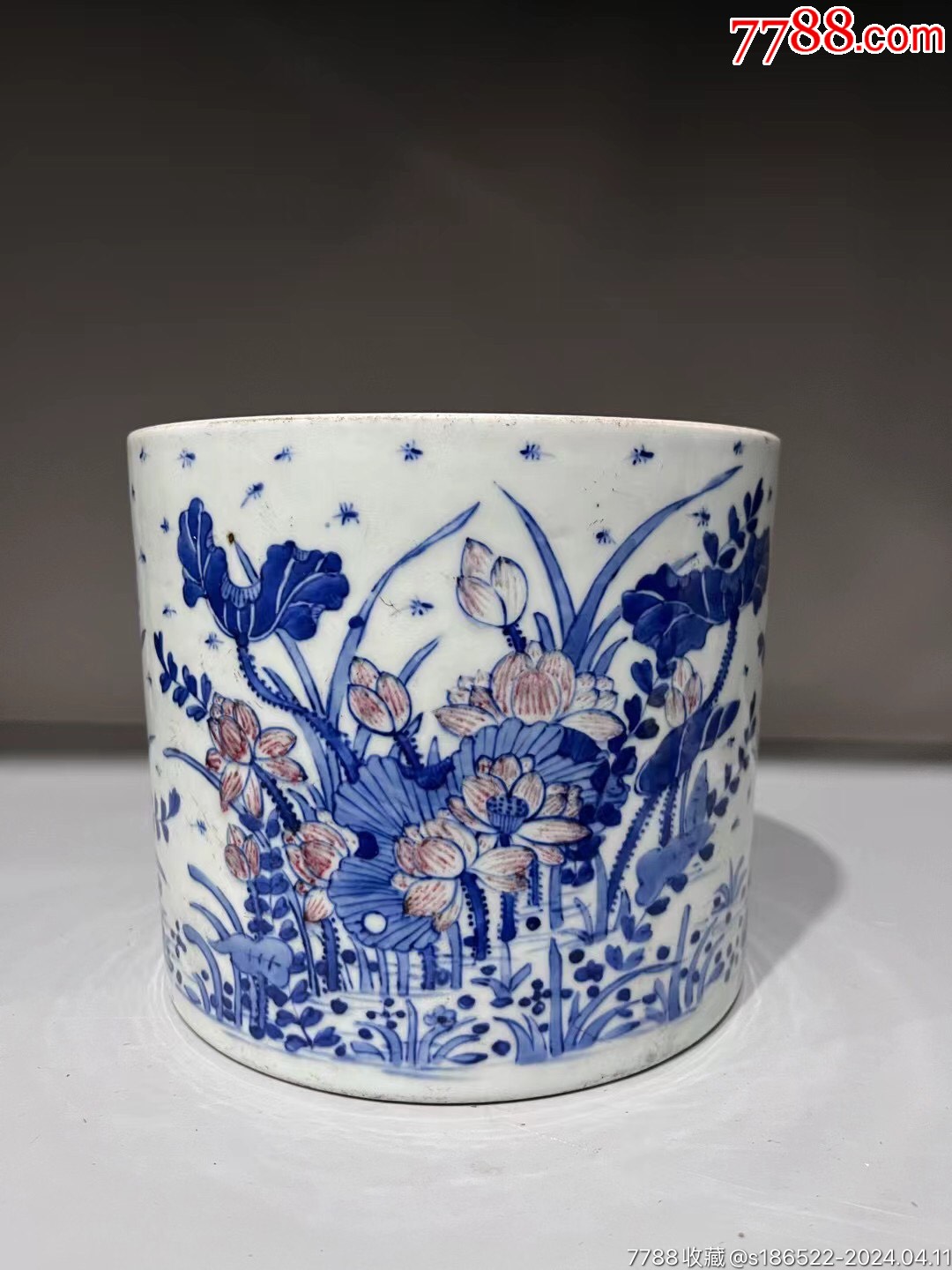 乾隆青花釉里红一路连升大笔筒_青花瓷_庆林古玩斋【7788红宝书】