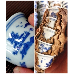 八九十年代景德镇青花梧桐釉下彩小酒杯，预估为景德镇人民瓷厂八十年代产品