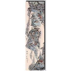 张丹手绘国画水墨山水横幅真迹尺寸：180x48cm