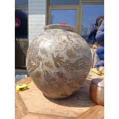 清代哥窑釉里红龙凤罐子_酱釉瓷/紫金釉_七彩鱼【7788旧书网】