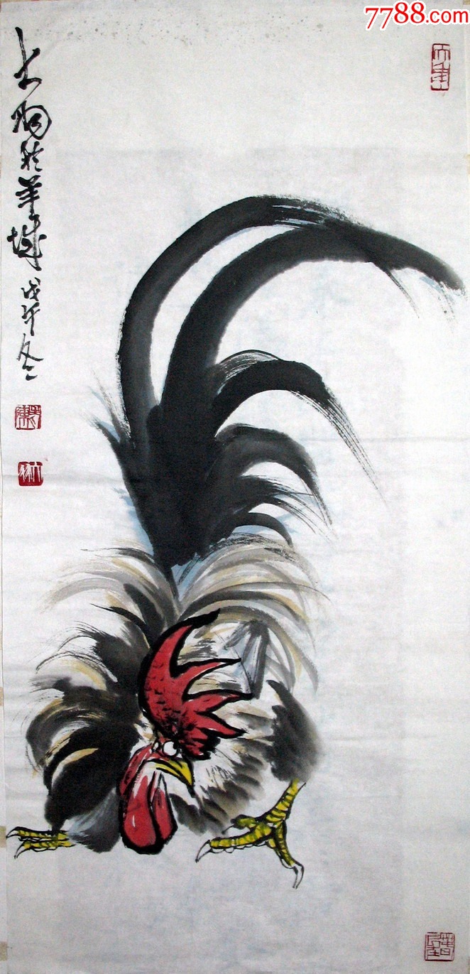 陈大羽国画字画水墨花鸟公鸡雄鸡尺寸46.5x99cm