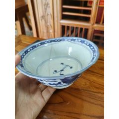 清中期青花釉里红狮子滚绣球竹节盘，画工一流，品相如图-青花瓷