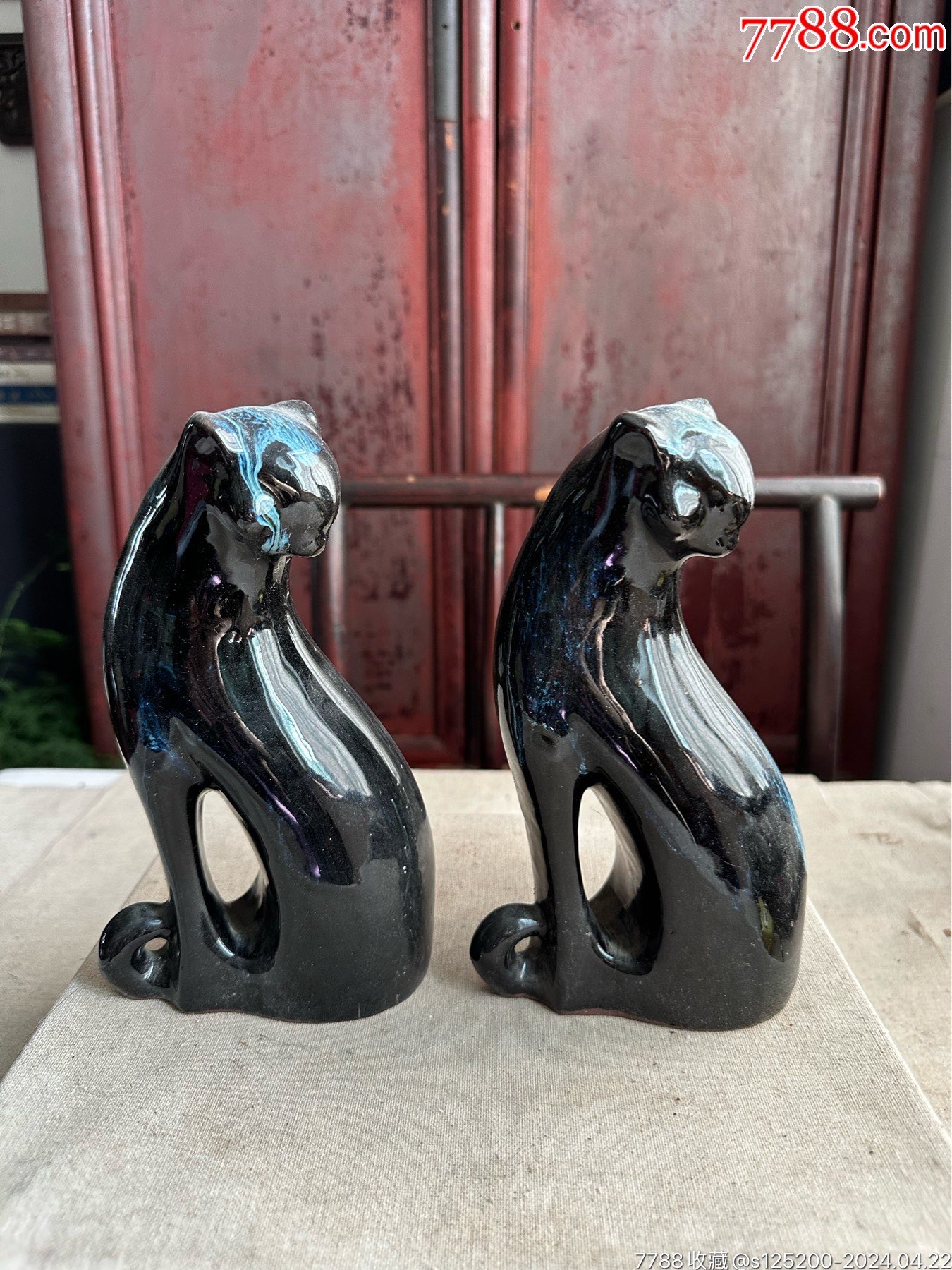 古董古玩收藏杂项近代瓷猫民俗收藏怀旧黑色摆件民俗收藏怀旧紫砂