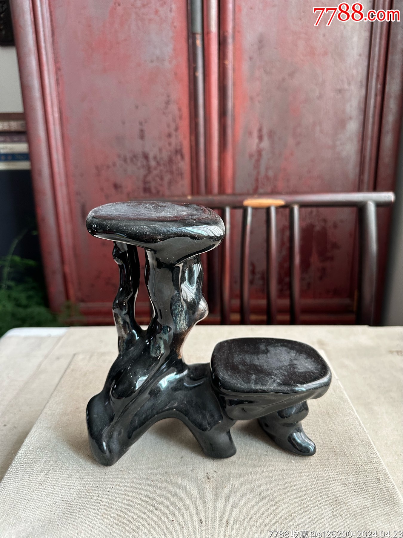 古董古玩收藏杂项近代紫砂花盆底座摆件民俗收藏怀旧黑釉