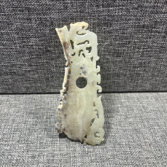 古董老玉器古玉老玉传世明代清代新疆和田玉白玉雕龙腰牌老玉佩-和田玉