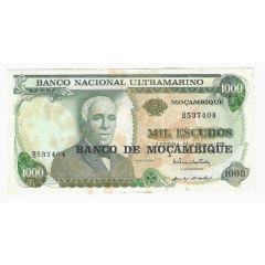 挺版泛黄大西洋国海外汇理银行改莫桑比克银行1000葡萄牙盾埃斯库多1972年