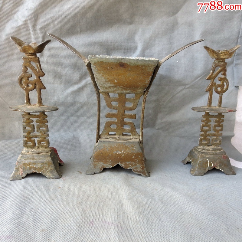 老锡器民国老锡器福禄寿一套古代锡香炉烛台一套保真有鉴定证书-价格:580元-se100382663-锡壶/锡器-零售-7788收藏__收藏热线