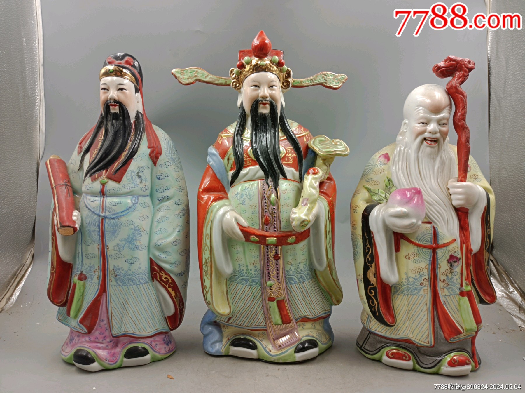 精美567景德镇雕塑瓷厂手绘粉彩福禄寿三星人物_雕塑瓷/瓷雕_老掌柜的
