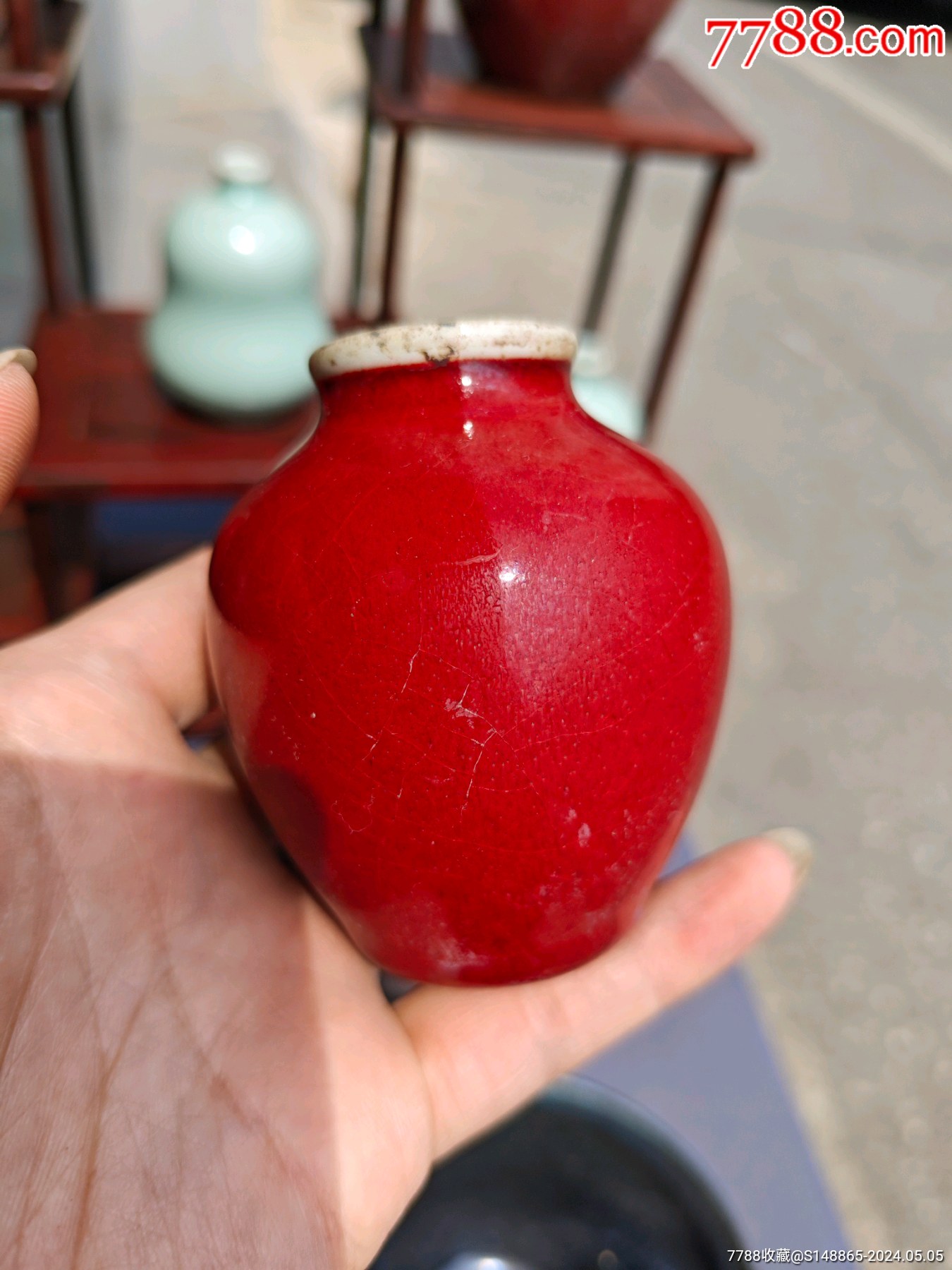 郎窑红釉小水盂水承，文房水盂水承_红釉瓷_小天杂货铺【7788旧书网】