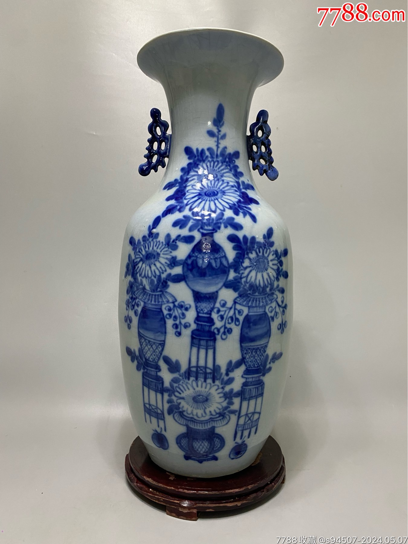 清代北方青花博古大瓶一只,画工精美。_青花瓷_诚信通天下【7788收藏】