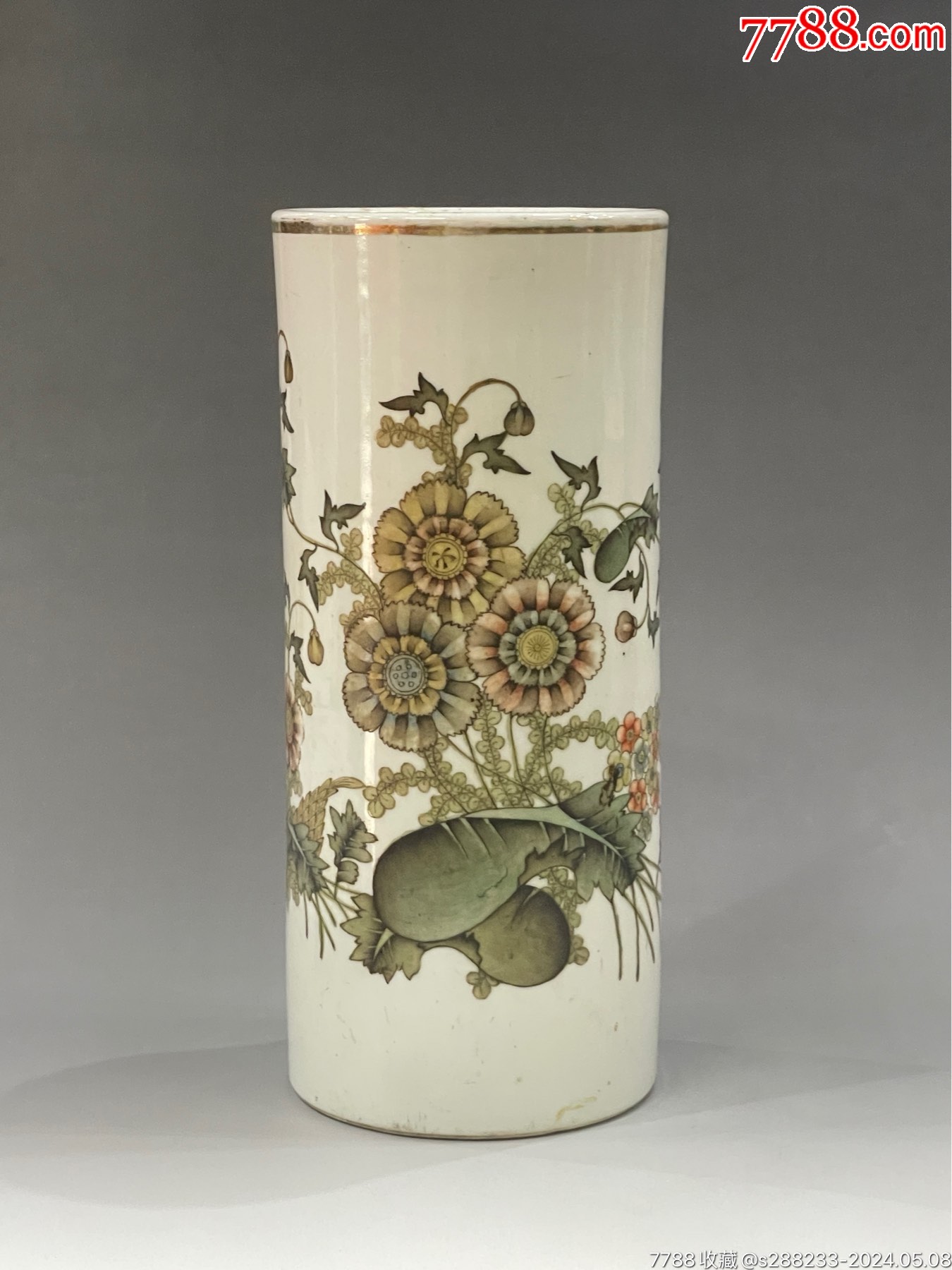 民国粉彩花卉纹帽筒_旧瓷器_厦门墨云楼【7788旧书网】