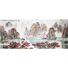 《秋江独钓》著名画家杨化军山水作品,尺寸99*50厘米