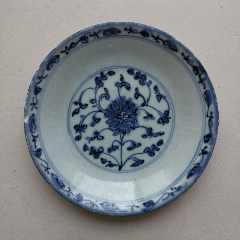 清時代青花 清中期：青花山水人物诗文六方瓶-青花瓷-7788旧书网