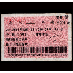［广告火车票11-046］南昌5201次至丰城（6176）2004.11.20