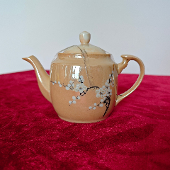 茶壶收藏九十年代中国博山底款黑釉瓷描金飞鸟图握把茶壶