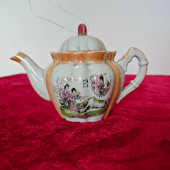 【茶壶收藏】彩绘瓷石头记红楼梦仕女图民国握把茶壶(完美品相)