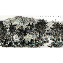 《金桥富路》冯君涛先生八尺对开山水作品,尺寸约235*69厘米,带彩页.