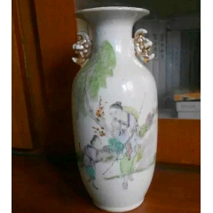 乾隆“大清乾隆年制”六字青花款彩绘木纹大花瓶古瓷器精品-彩绘瓷