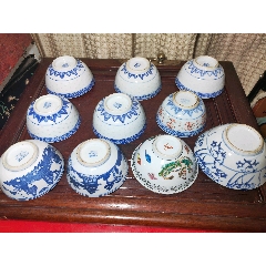 老物件景德镇老厂货粉彩万寿无疆碗12个合售品优略微岁月痕迹老相自然